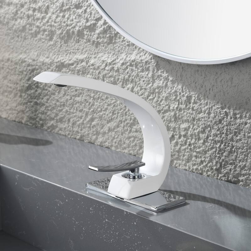 Modland C-Shaped Single Hole Bathroom Faucet, 500K Cycle CUPC Certified, 6-Inch Cover Plate, Black / Gold / Nickel / Chrome