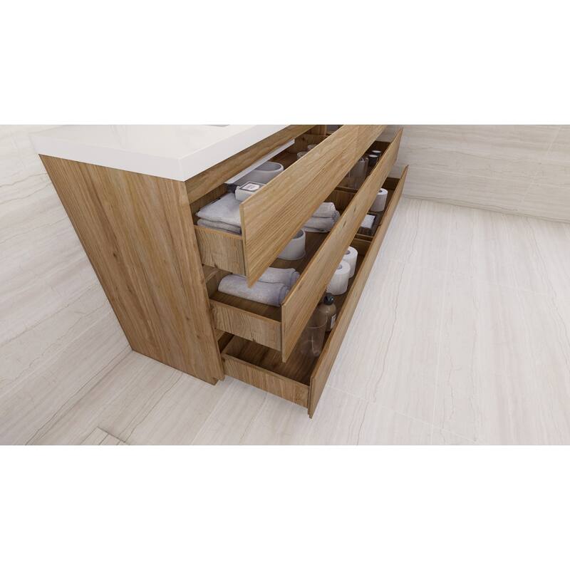 Angeles 84" freestanding bath vanity with dual basin reinforced acrylic top