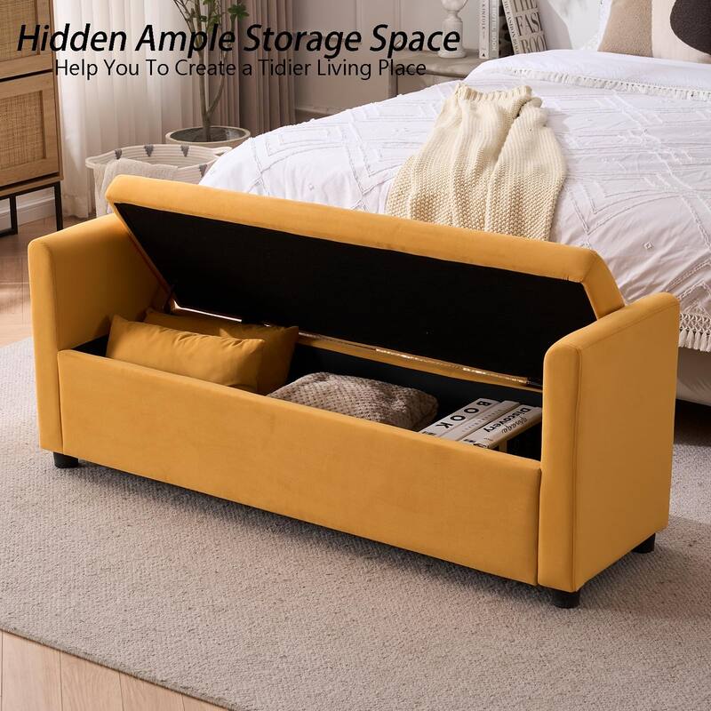 Velvet Storage Bench for Bedroom,End of Bed Bench for King Size Bed, Modern Upholstered Long Ottoman Bench for Entryway