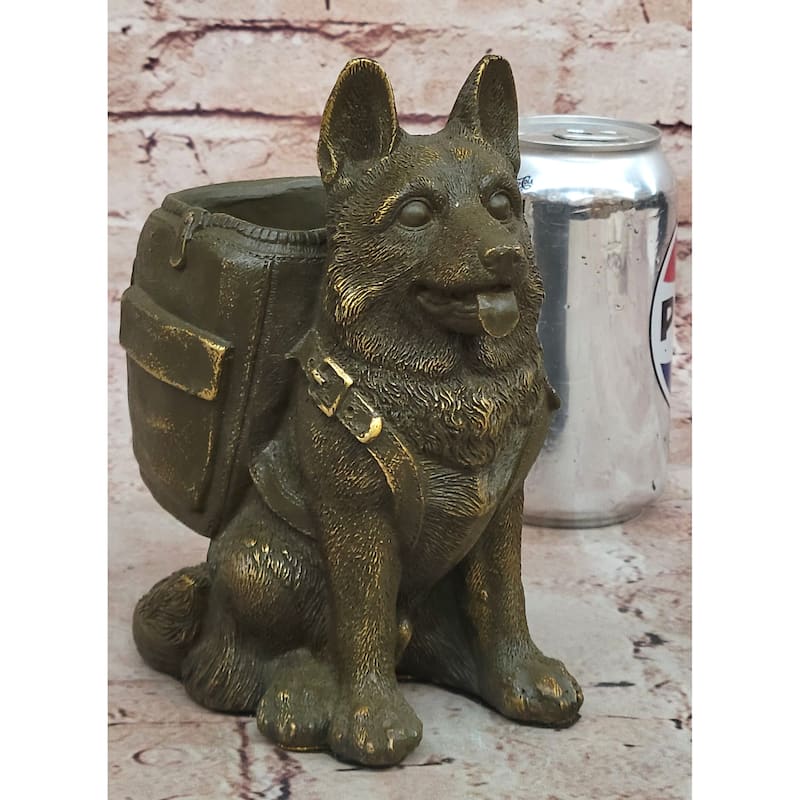 German Shepherd With Backpack Bronze Sculpture - Working Dog Canine Art