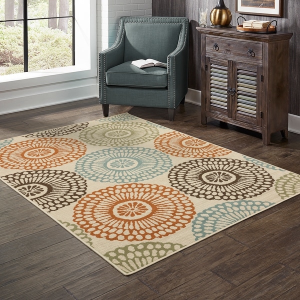 The Curated Nomad Wilson Floral Beige/Blue Indoor-Outdoor Area Rug