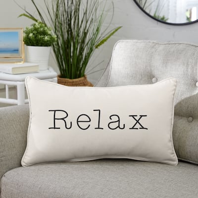 Sunbrella Indoor/Outdoor Single Embroidered Pillow - "Relax"