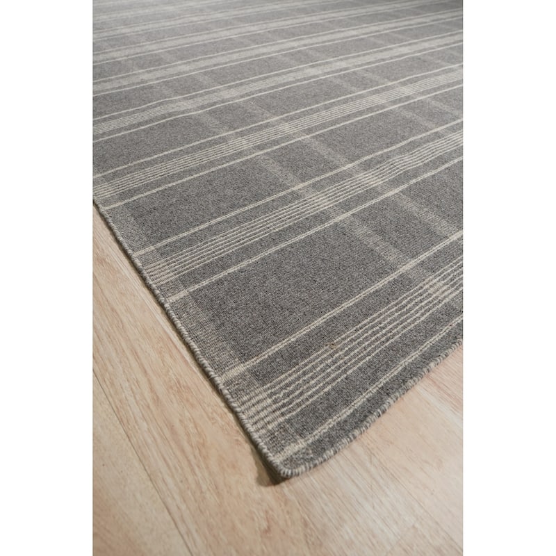 Home Decor Gray Hand-Knotted Wool Reversible Plaid Rug by EORC Stylish and Versatile Area Rug for Adding a Touch of Classic