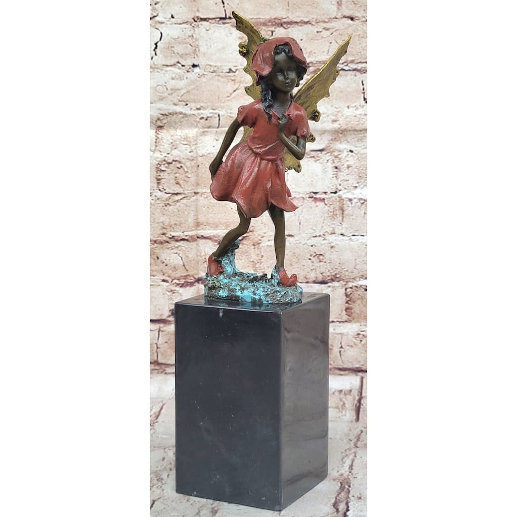 Colorful Fairy Angel Girl Bronze Figure Sculpture Original Art On Marble Base