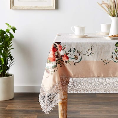 Violet Linen Ascott Printed Decorative with Lace Trimming Pattern Tablecloth