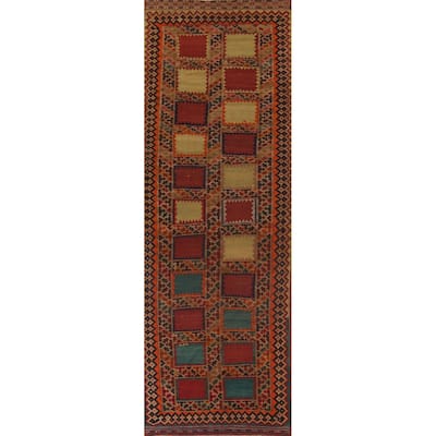 Flatweave Vegetable Dye Kilim Qashqai Persian Antique Runner Rug - 4'7"x 15'11"