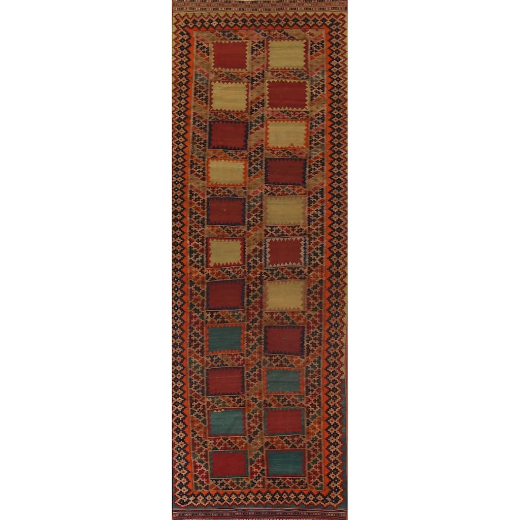 Flatweave Vegetable Dye Kilim Qashqai Persian Antique Runner Rug - 4'7"x 15'11"