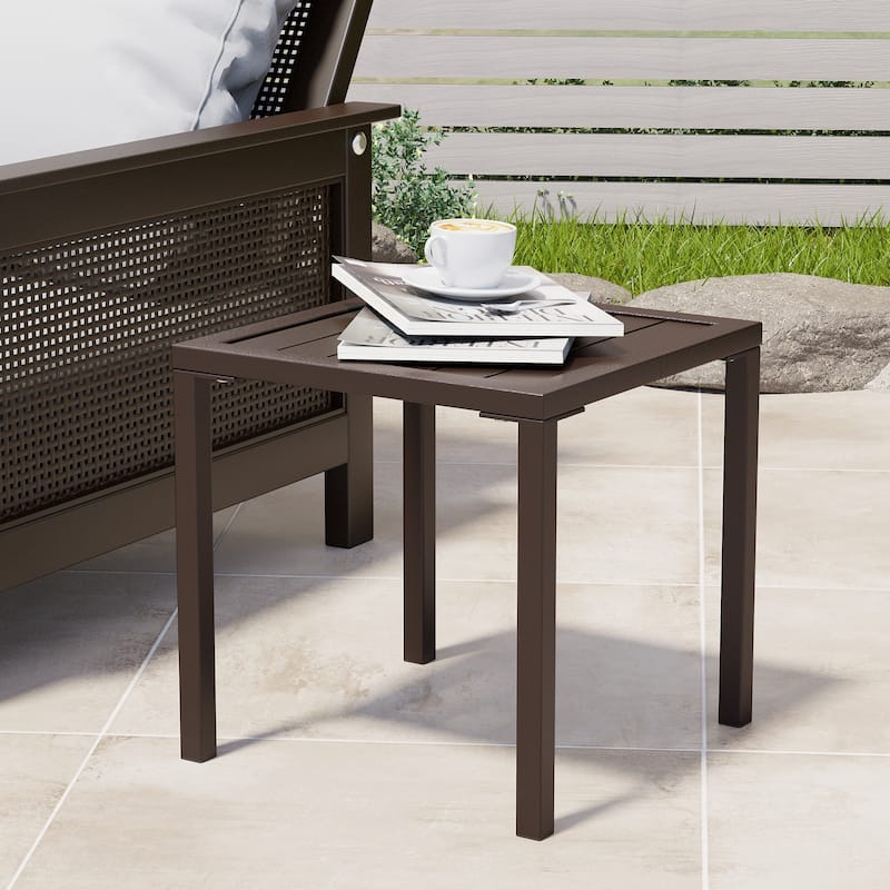 Outdoor Aluminum End Table Square Patio Side Table - 15.7" L x 15.7" W x 15.9" H - Brown - 1PC