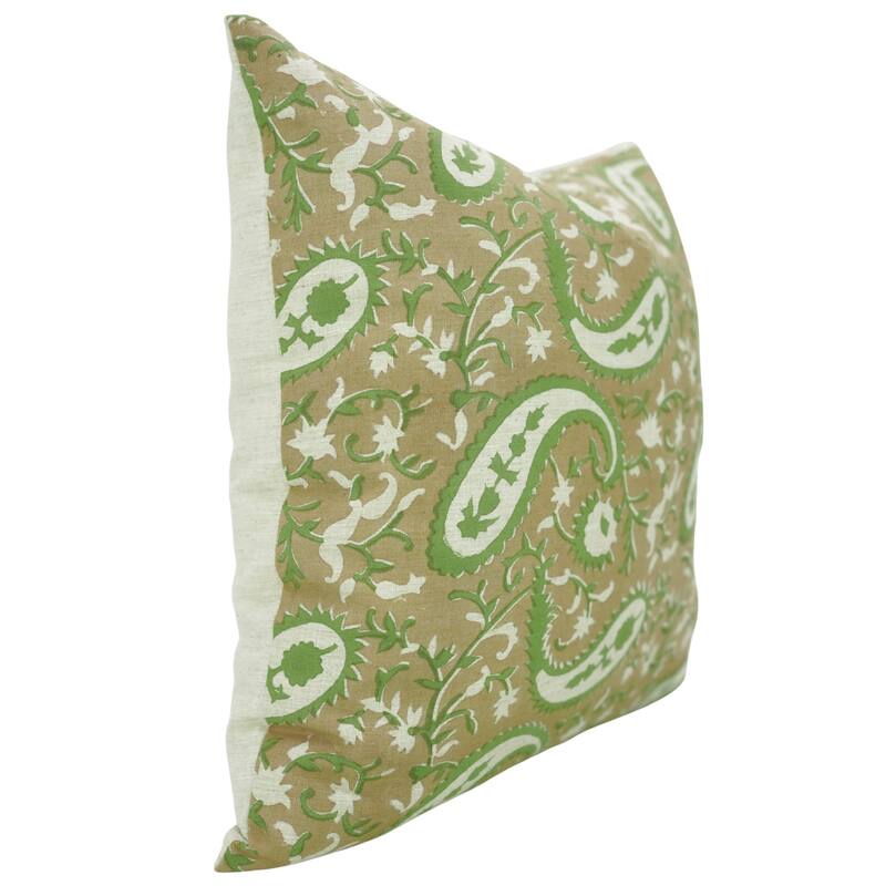 Fabdivine Paisley Block Print Pillow Cover Boho Living Room or Soft Linen Cozy Square 26x26 Inch Cushioncase Brown, Kiara