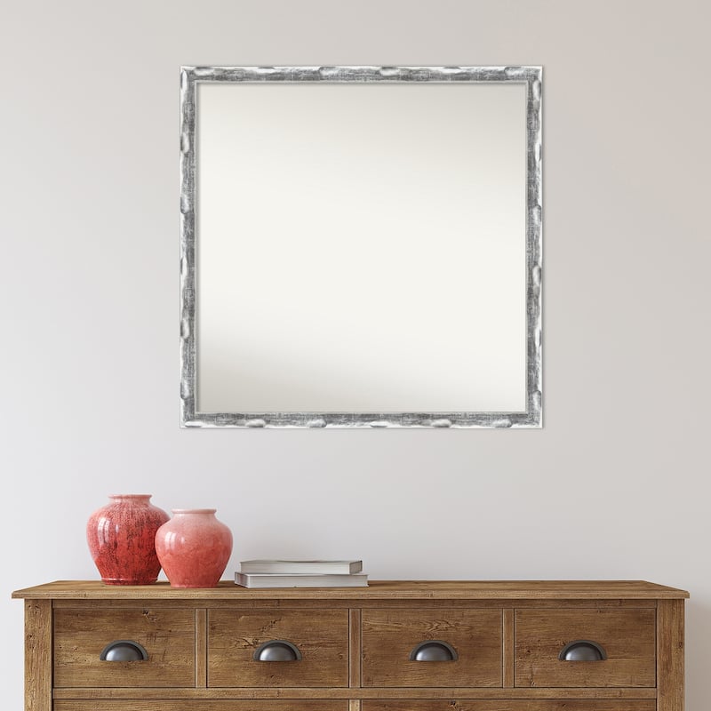 Non-Beveled Bathroom Wall Mirror - Scratched Wave Chrome Frame