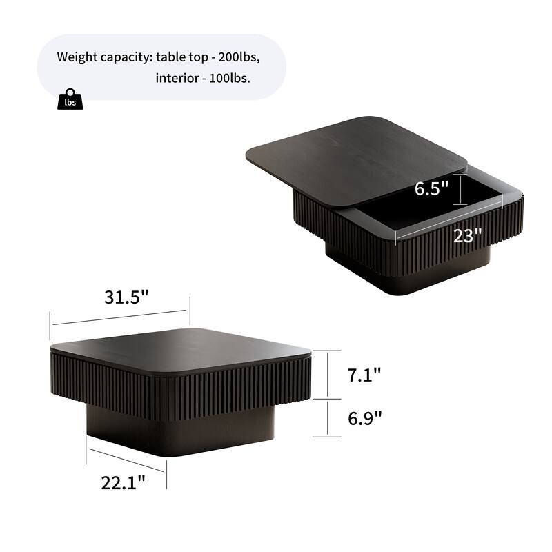 31.5" Modern Square Coffee Table with Storage, Solid Wood Veneer Finish for Living Room, Bedroom & Office