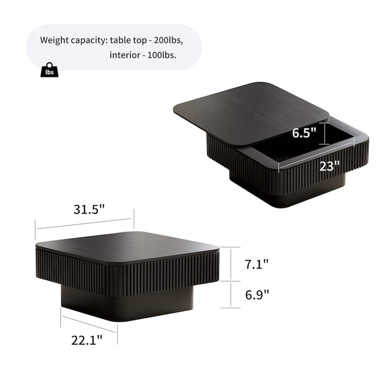 Modern 31.5" Square Coffee Table with Storage Solid Wood Veneered Accent Table for Living Room or Bedroom