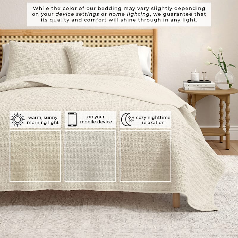 Linery & Co. Cotton Honeycomb Waffle Garment Washed Quilt Set