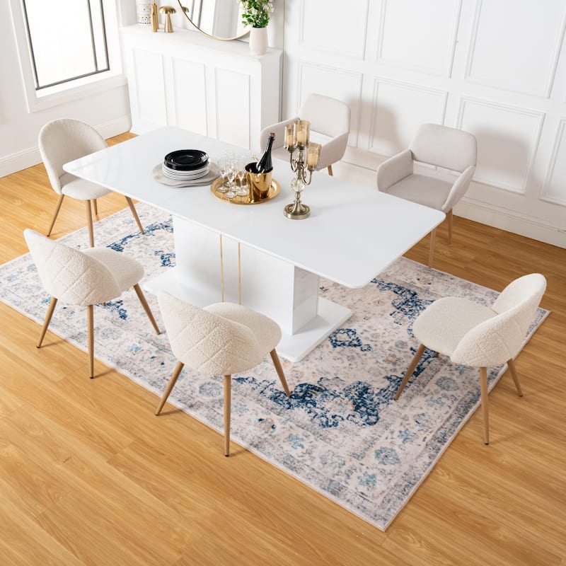 Homy Casa High Glossy White/Gold Extendable Dining Table Rectangular