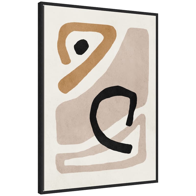 Kate and Laurel Sylvie Neutral Abstract 1 Minimal Modern Art Framed Canvas by July Art Prints - 28x38 - Black