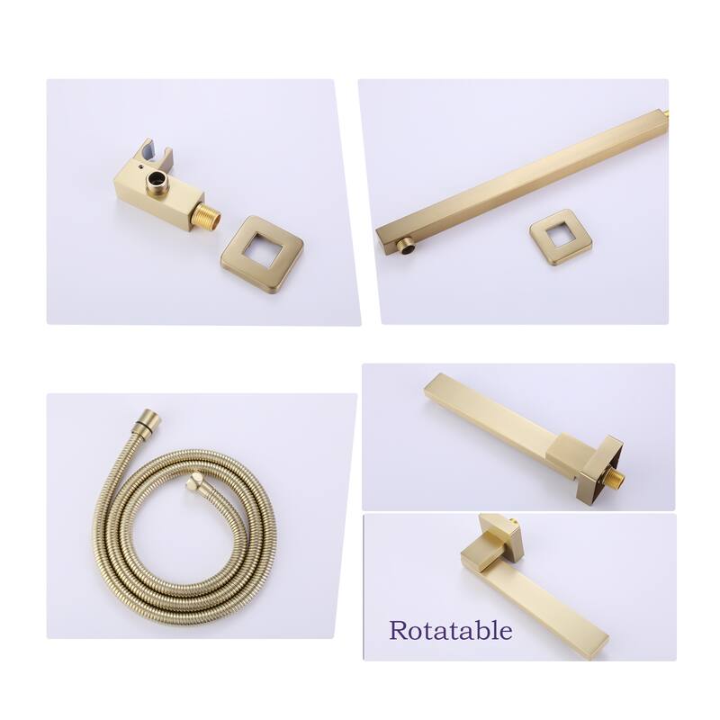 Luxury 3-way Pressure-Balance Complete Rain Shower System with Handheld & Faucet in Black / Gold
