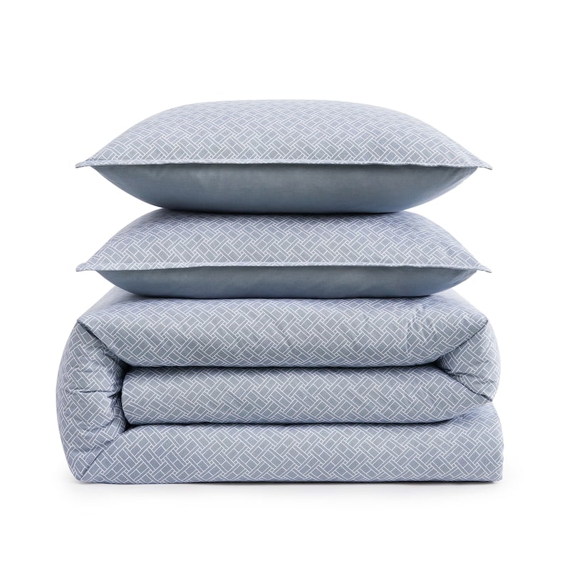 Tommy Hilfiger Trellis Flag Cotton Reversible Blue Comforter Set