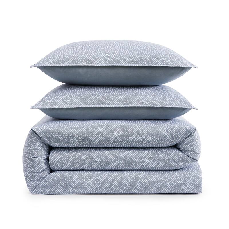 Tommy Hilfiger Trellis Flag Cotton Reversible Blue Duvet Cover Set