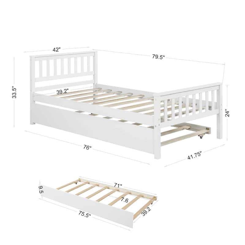Twin Bed with Trundle, Platform Bed Frame with Headboard and Footboard for Bedroom Small Living Space, No Box Spring Needed