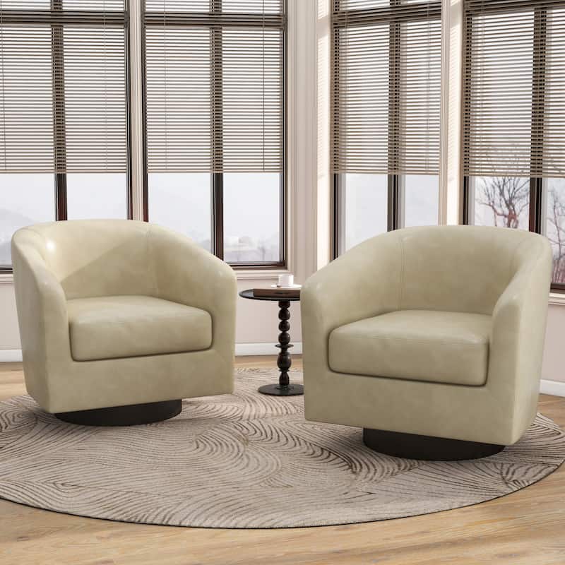 2 Set Round Barrel Chair 360-Degree Swivel Accent Chairs
