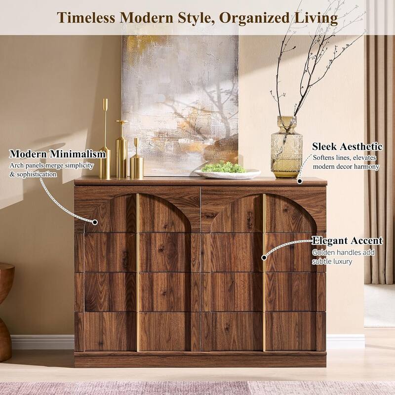 Modern Arched 8 Chests Drawer, Large Dressers for Bedroom, Living Room