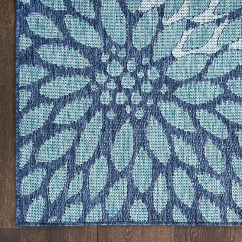 Nourison Garden Oasis Indoor/Outdoor Blue Floral Tropical Area Rug