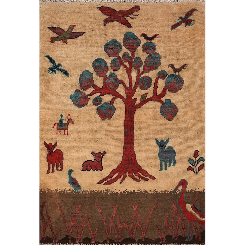 Hunting Animals Kazak Oriental Foyer Rug Handmade Pink Wool Carpet - 2'0" x 3'0"