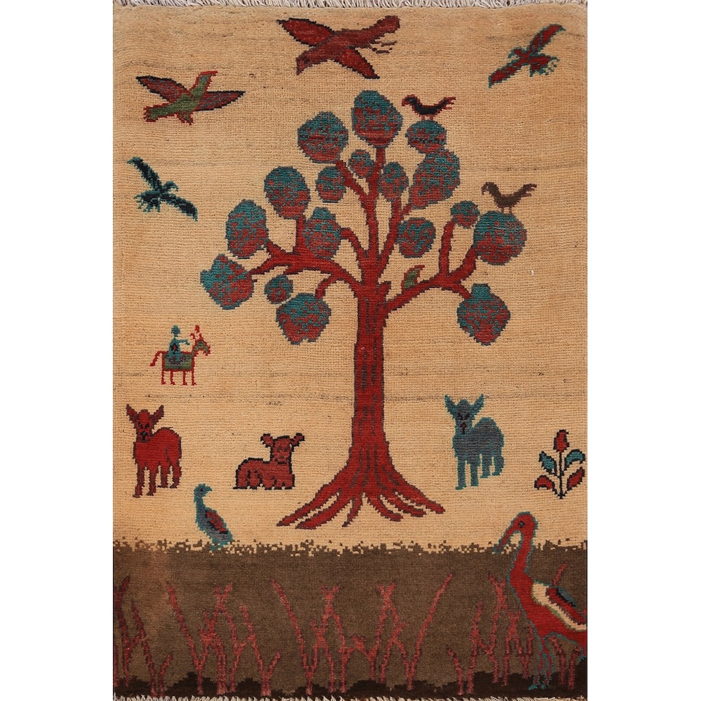Hunting Animals Kazak Oriental Foyer Rug Handmade Pink Wool Carpet - 2'0" x 3'0"
