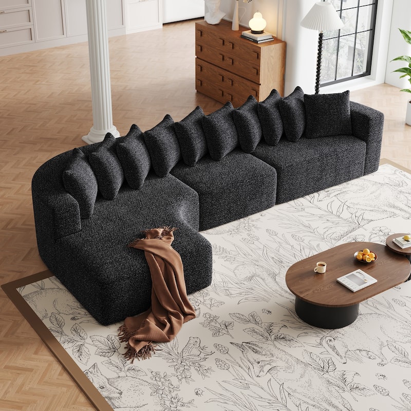 Chenille L-shaped Sectional Sofa with Curved Chaise Lounge and Piloows