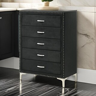 Moha 50 Inch Tall Dresser Chest, 5 Drawers, Metal Handles, Black Velvet ...