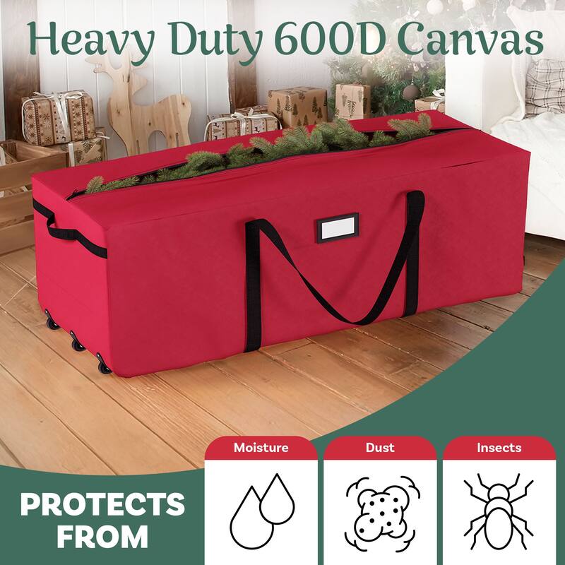 Rolling Christmas Tree Storage Bag- For 12 FT Artificial Trees-Green Canvas Duffel with Wheels by Hastings Home