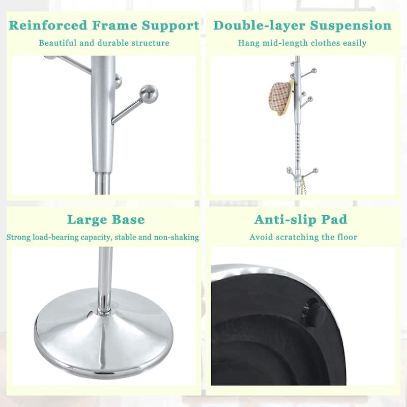 Main Stainless Steel Spray Painted Hanger Coat Rack, Solid Wood Reinforcement At The Bracket, With Detachable Bracket