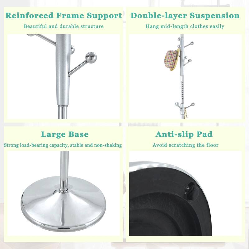 Modern Stainless Steel Coat Rack Painted Coat Rack with Detachable Support and Heightened Design