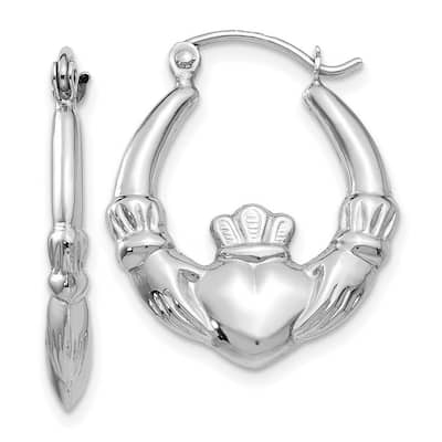 Curata 14k White Gold Polished Irish Claddagh Celtic Small Hoop Earrings - 12x3mm