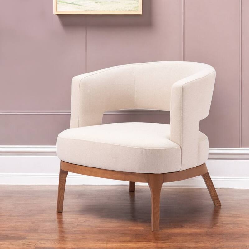 HomeRoots 27" Beige And Brown Fabric And Wood Arm Chair - 26.8' X '27.2' X '27.2 - 26.8' X '27.2' X '27.2