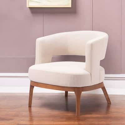 HomeRoots 27" Beige And Brown Fabric And Wood Arm Chair - 26.8' X '27.2' X '27.2