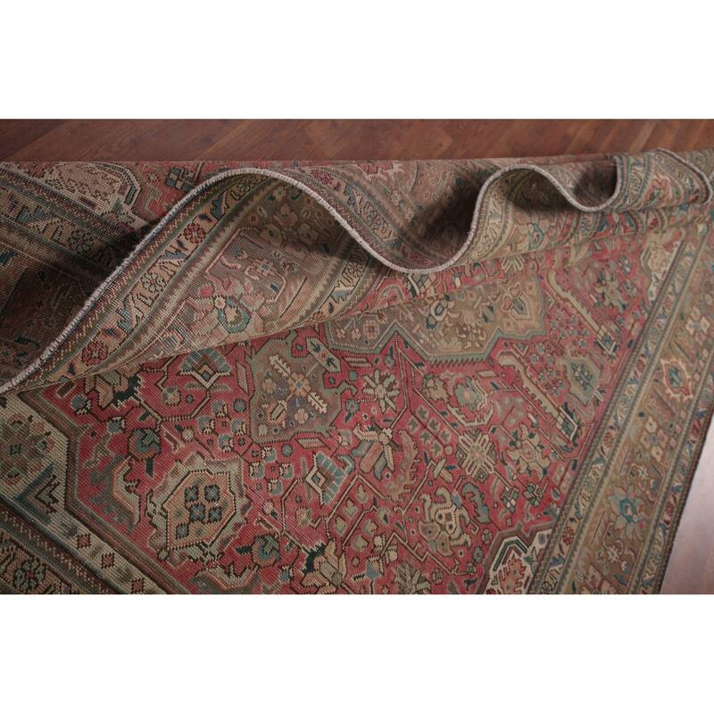 Pink Geometric Tabriz Persian Vintage Rug Hand-Knotted Wool Carpet - 6'7"x 9'8"