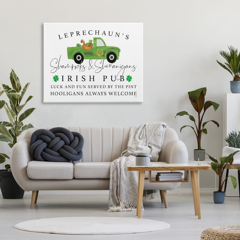 Stupell Irish Pub Whimsical Leprechaun Green Shamrock Details Canvas Wall Art Design By Lux + Me Designs