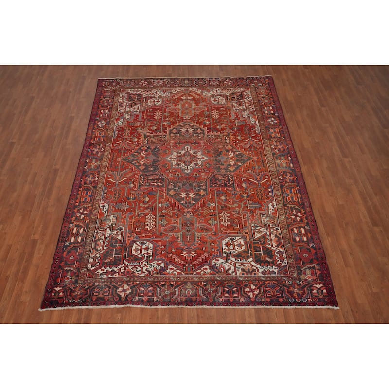 Hand Knotted Oriental 100% Wool Carpet Traditional Medallion Oranges & Rust Heriz Area Rug - 11' 10'' X 8' 9''