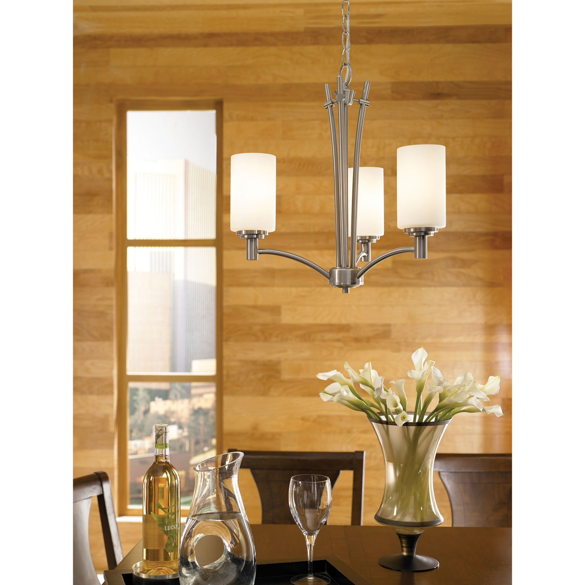3-Light Ceiling Chandelier Frosted Shades - 20" - Brushed Nickel