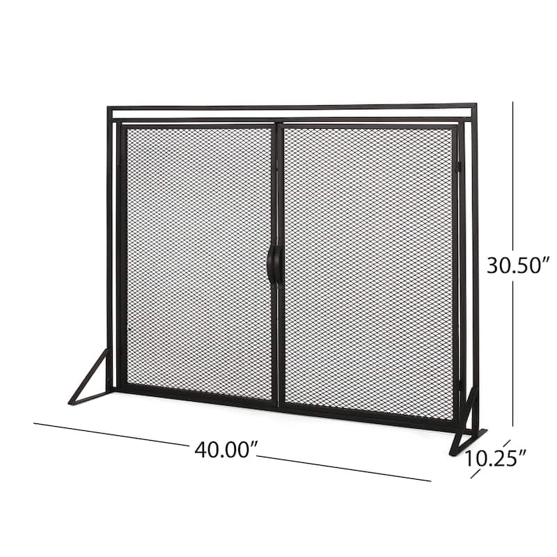 Modern Iron Fireplace Screen with Easy Access Doors and Matte Finish