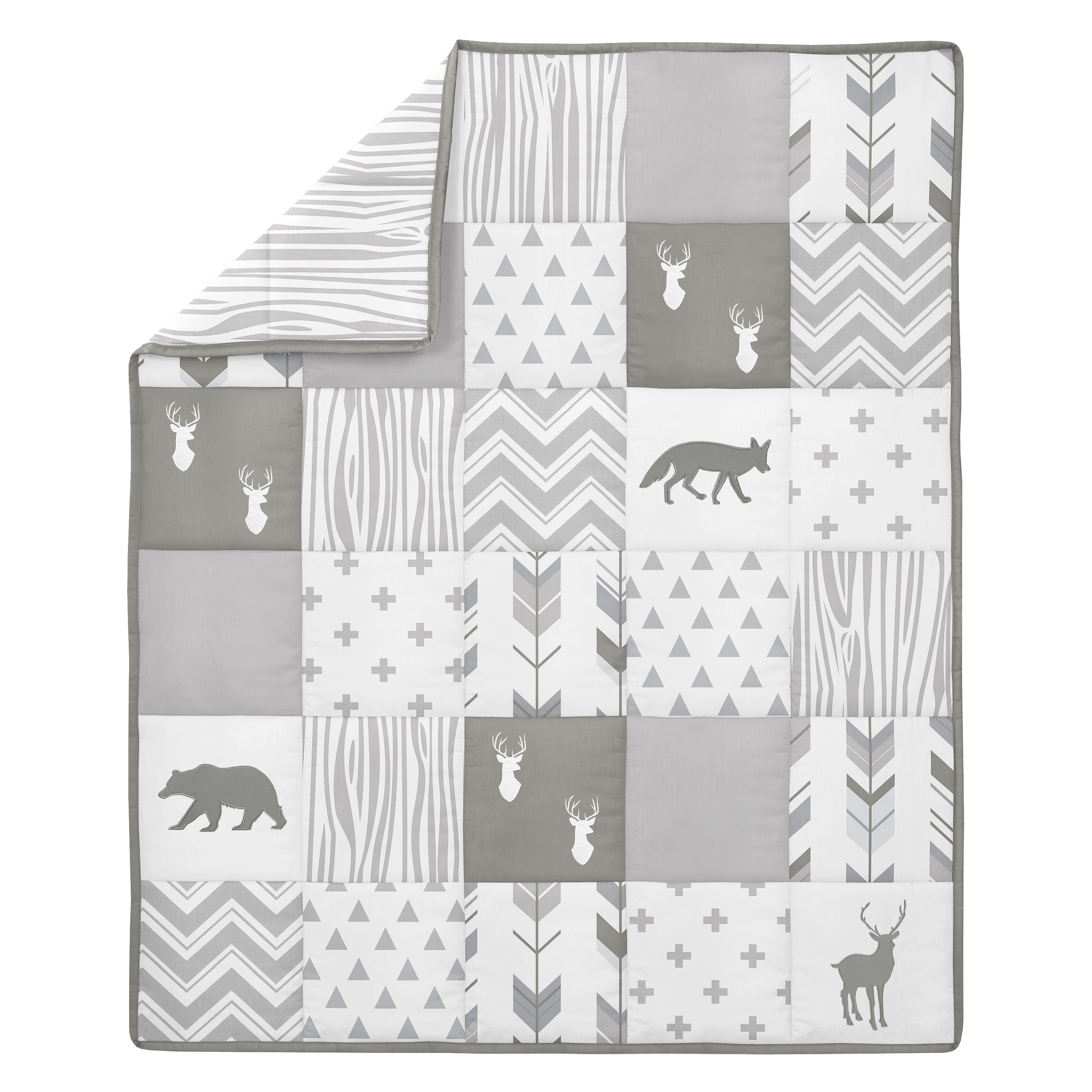 Sweet Jojo Designs Grey and White Woodsy Collection 4 Piece Bumperless Crib Bedding Set Multi