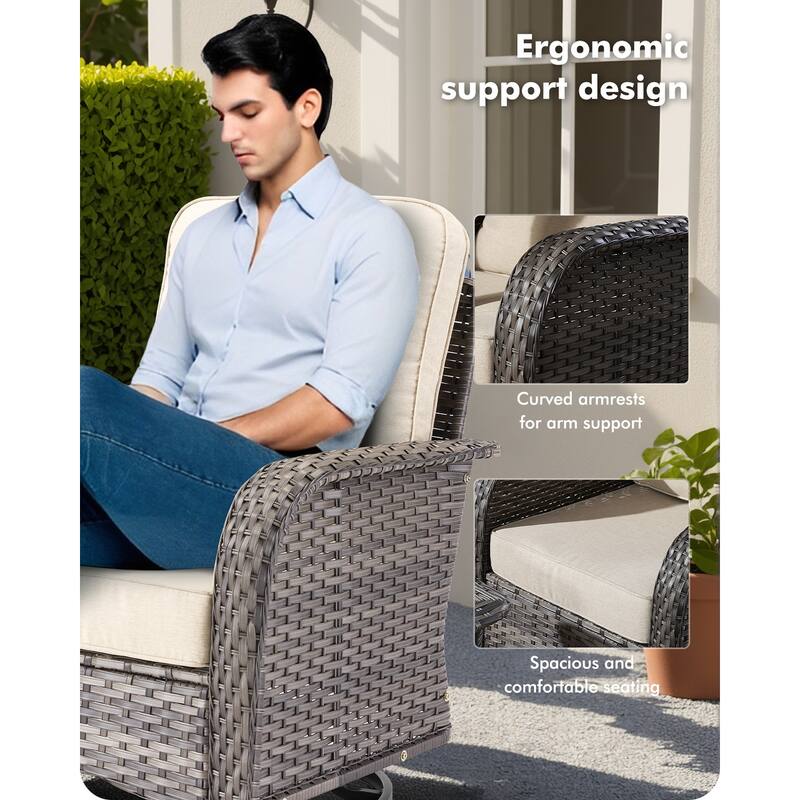 OVIOS 9-Piece Outdoor Wicker Conversation Set with Fire Pit