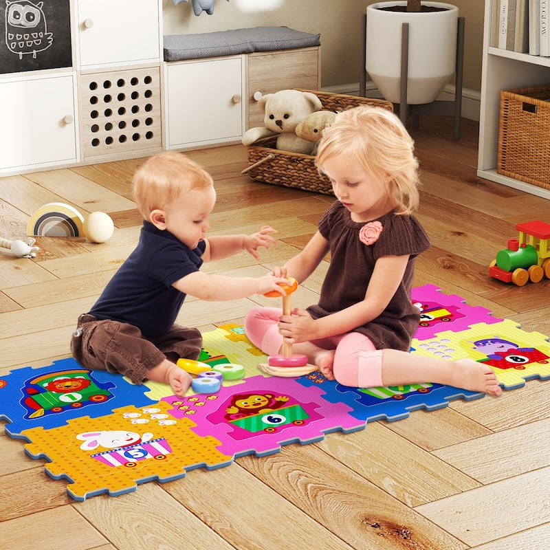 Gymax 8 PCS Kids Play Mat w/Detachable Animal Train Patterns for Aged - Multicolor