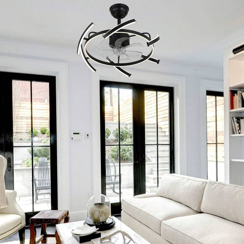 Cusp Barn 24-Inch Dimmable LED 6-DIY Shape Smart Ceiling Fan With Light, 6-Speed Reversible Ceiling Fan Light With Remote