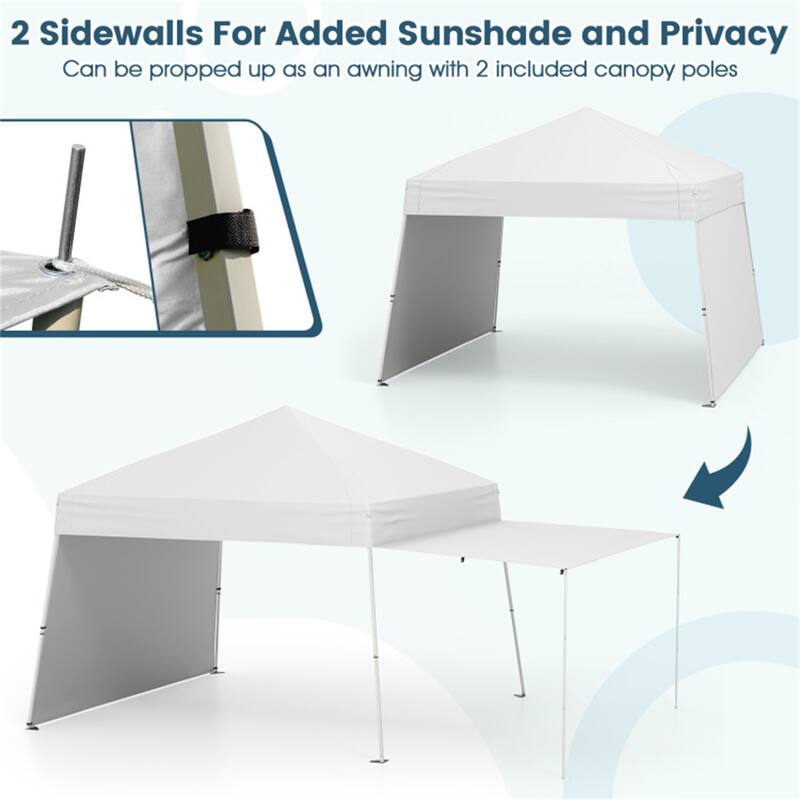 10x9.2 ft Pop-Up Canopy Tent with Awning and Sidewalls Stable Metal Frame for Outdoor Use - 14 x 9.2 x 8.3/8.7 ft (L x W x H)
