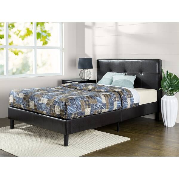 Priage by ZINUS Espresso Faux Leather Upholstered Platform Bed Frame