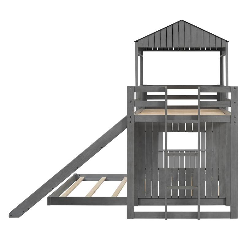 GDFStudio - Bennett Twin Over Full Bunk Bed with Slide, Playhouse Loft, and Safety Features