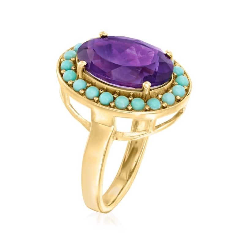 925 Sterling Silver African Amethyst and Campitos Turquoise Solitaire Ring