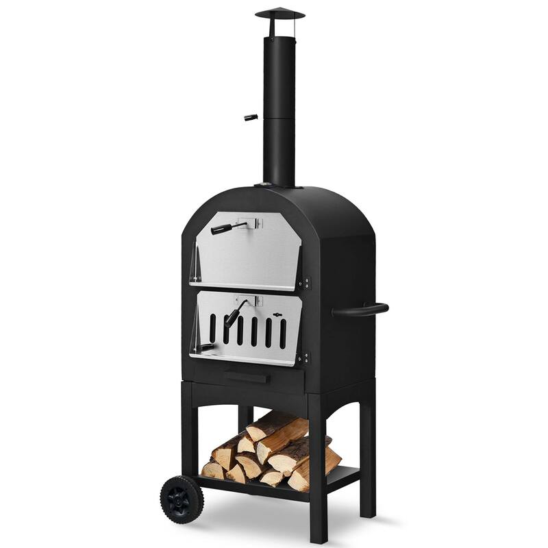 Costway Outdoor Pizza Oven Wood Fire Pizza Maker Grill w/ Pizza Stone - See Details